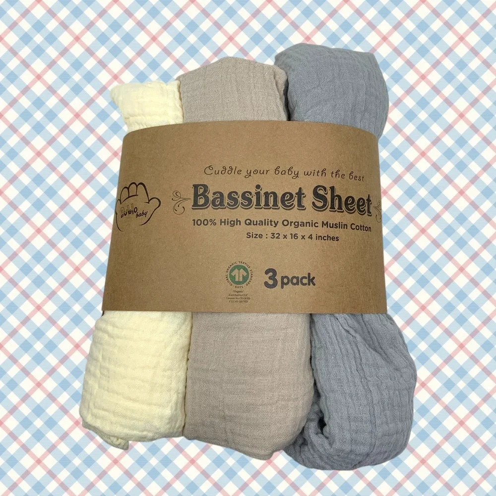Bublo Baby Organic Muslin Cotton Bassinet Sheets 3 Pack Neutral Colors New
